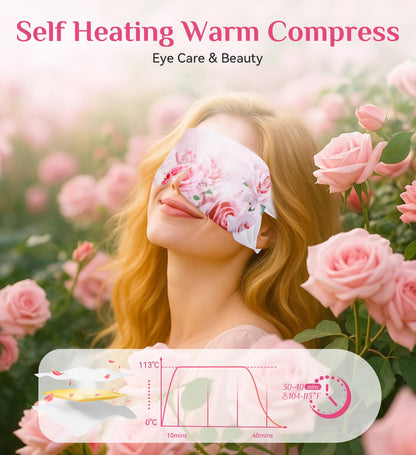 ZHENYEMEI Rose Heated Eye Mask - Self-Heating Warm Compress for Dry Eyes, Puffiness & Dark Circles - Relaxing Rose Scent (18 Packs)