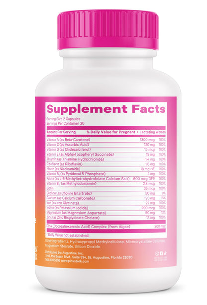 Pink Stork Total Prenatal Vitamins with DHA, Folate, Iron, Choline, and Vitamin B12 - Prenatals