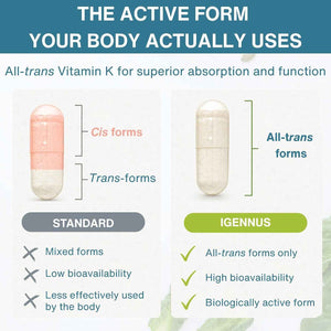 Igennus High Potency Vitamin K Complex, K1 & K2 (MK-4 & MK-7), 90 Capsules - All Trans Bioactive Form for Superior Bone & Cardiovascular Support, 1-a-Day, Clean Label, Vegan