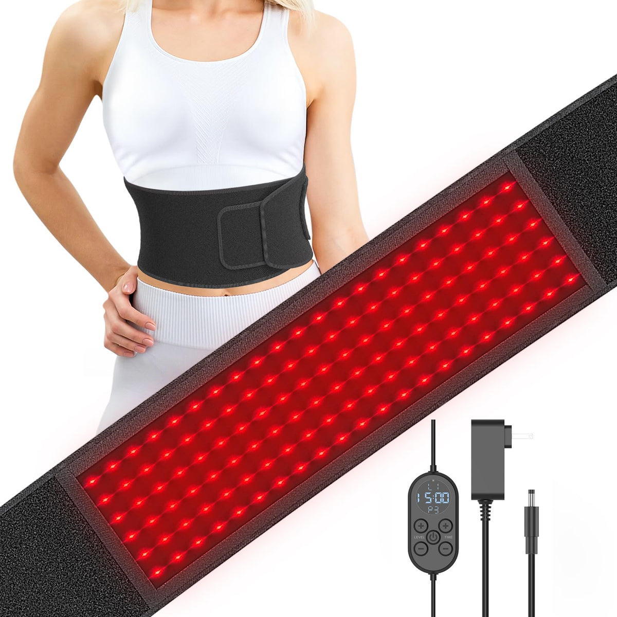 Red Light Therapy Belt Near-Infrared-Light Therapy Wrap for Body Wearable Large Pad for Waist Back Shoulder with Timer Controller