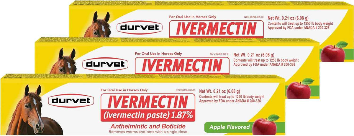 Ivermectin Paste Dewormer - 6.08g dose @ 1.87%-Apple Flavored, 3 Count