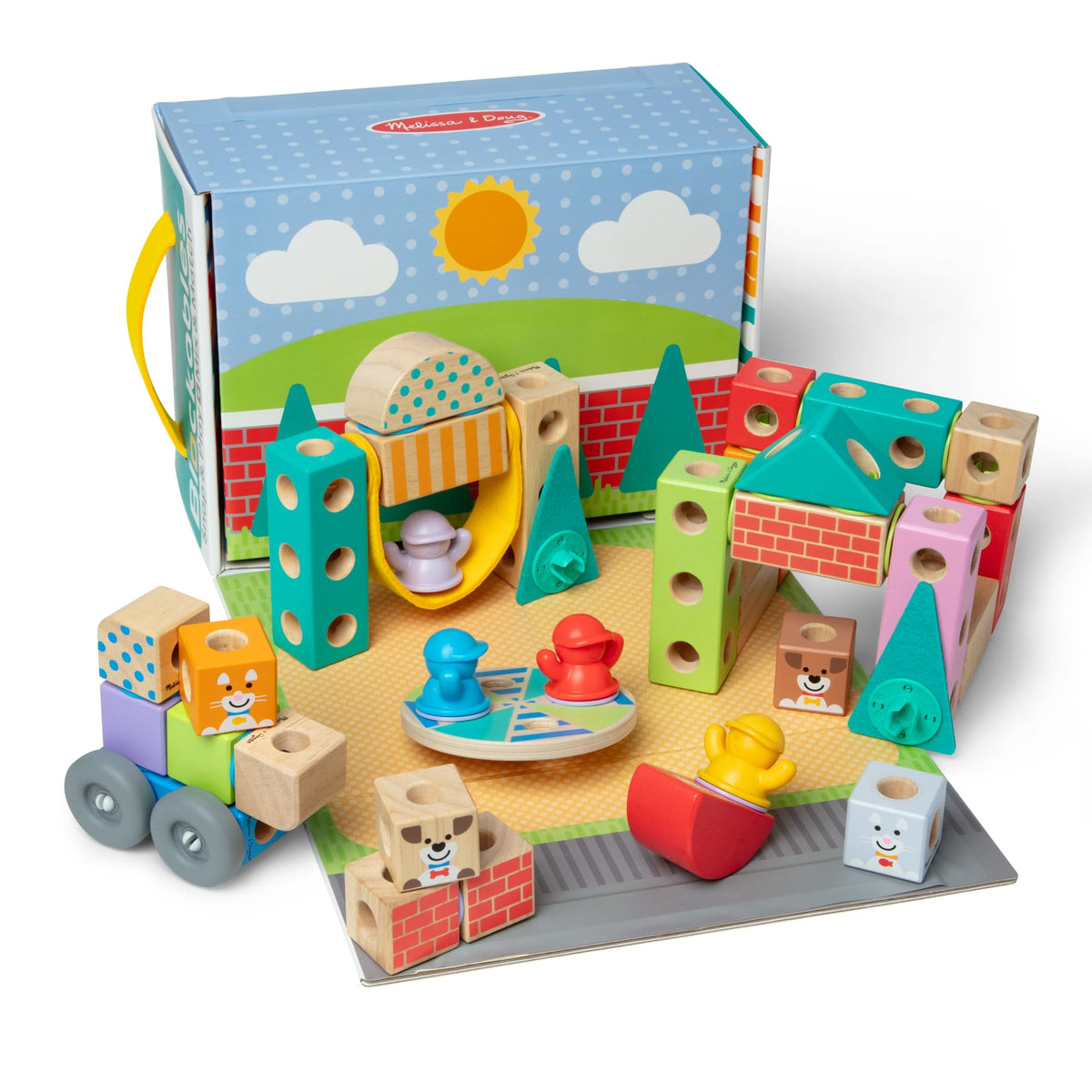 Melissa & Doug Blockables™ Town Snap and Play, Mix and Match Connectable Wooden Building Blocks Play Set Toy for Preschool Boys and Girls (73 Pcs)