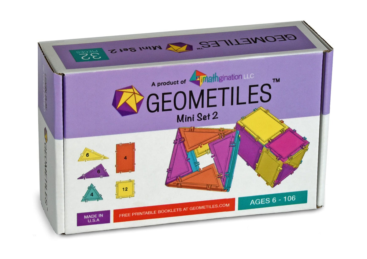 Geometiles 3D Building Set for Learning Math, Includes Many Online Activities,32-pc, Made in USA (Triangle/Rectangle/Square)