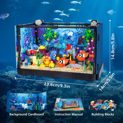 HOGOKIDS Fish Tank Building Set with LED Light and Ocean Animals for Kids