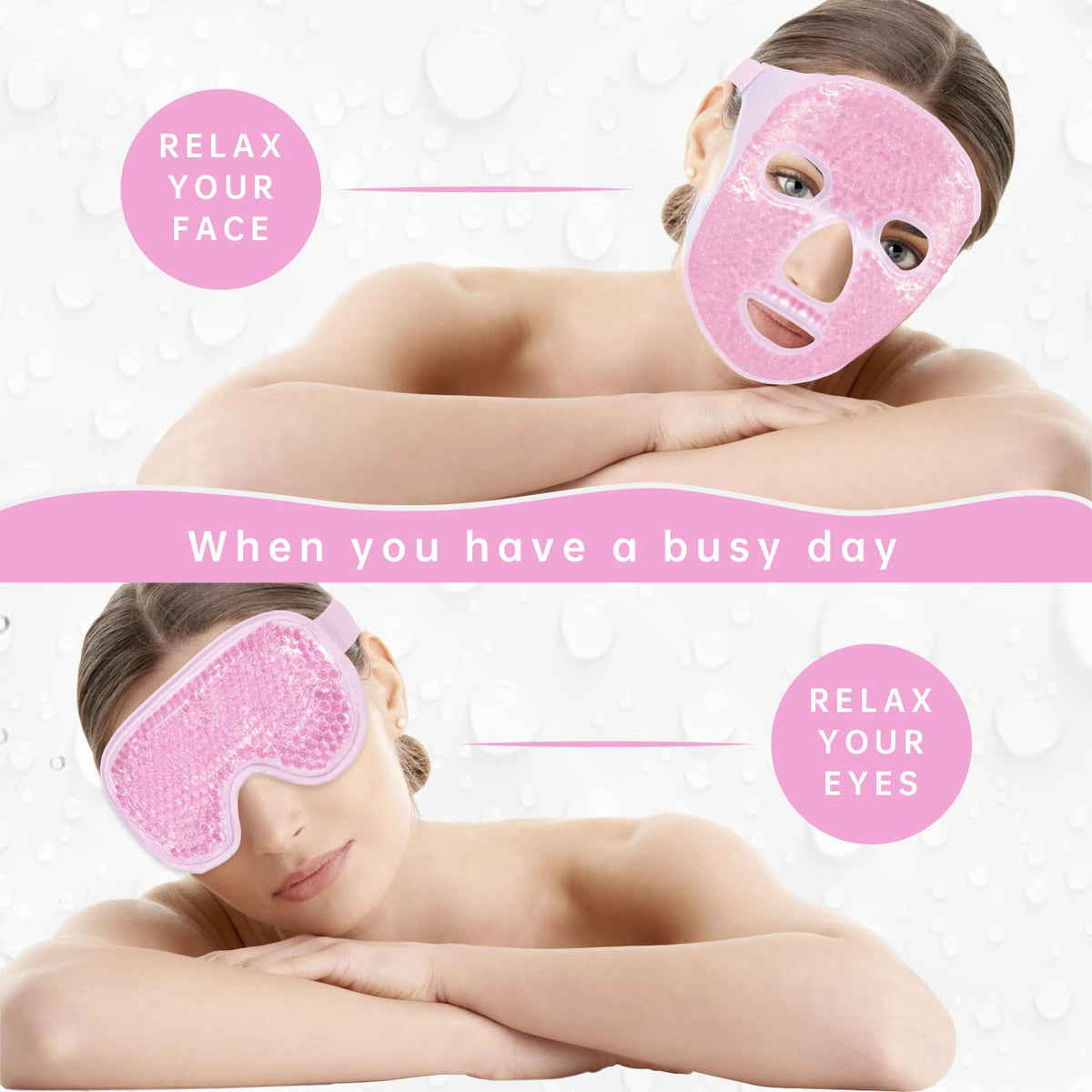ZNÖCUETÖD 2-Piece Face & Eye Ice Mask Set (Pink) – Dual Hot & Cold Gel Packs for Puffiness, Dark Circles, Migraine Relief & Post-Surgery Swelling