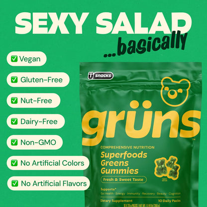 Adult Greens Gummies & Daily Multivitamin, Prebiotic Fiber, 10 ct