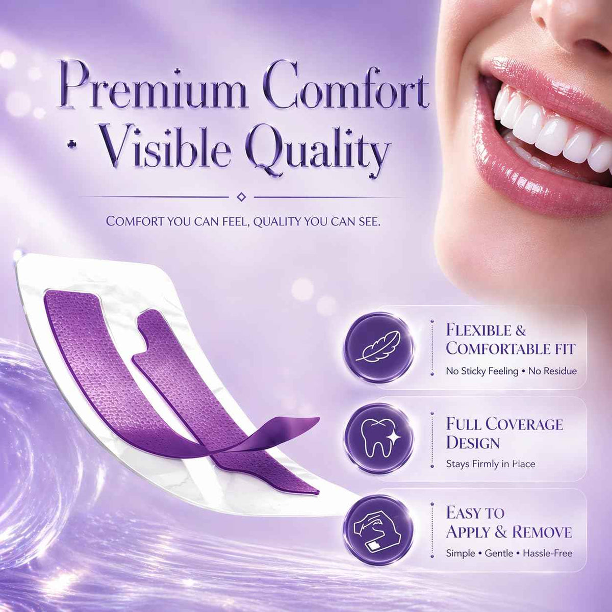 Purple Teeth Whitening Strips, Enamel Safe for Sensitive Teeth, Removes Yellow Stains & Bad Breath, Non-Slip Dry Strip Technology