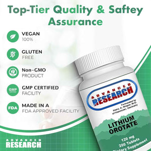 Nutrient Carriers Advance Research Lithium Orotate 120 Mg 200 Tablets(Pack of 2)