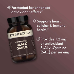 Dr. Mercola Fermented Black Garlic - Antioxidant Supplement - for Immune, Cellular & Heart Health Support - Includes S-Allyl-Cysteine - Non-GMO