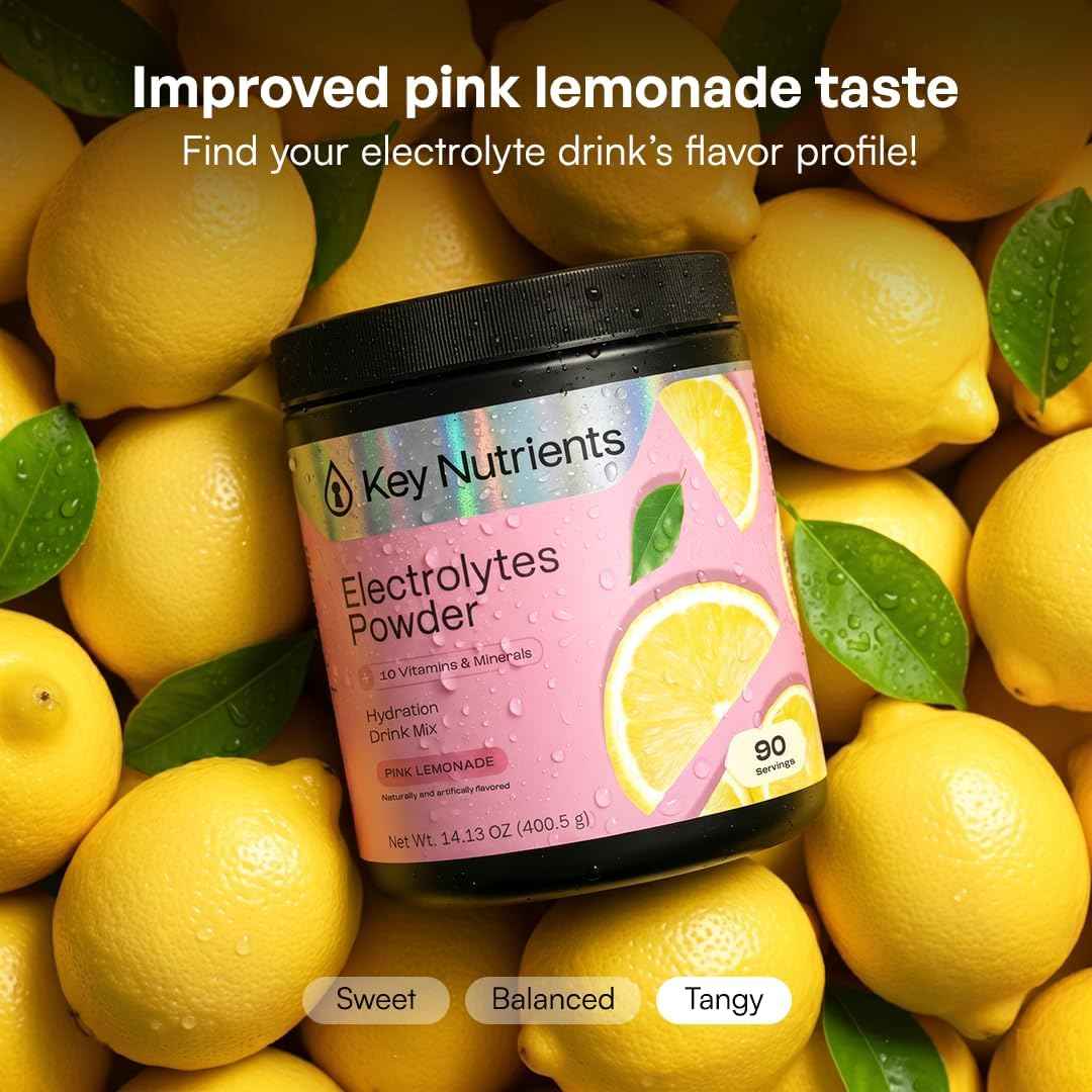 KEY NUTRIENTS Electrolytes Powder Bundle, Refreshing Lemonade 90 Servings Jar + Fresh Pink Lemonade 90 Servings Jar, Sugar Free Hydration Drink Mix with Vitamins & Minerals, No Calories