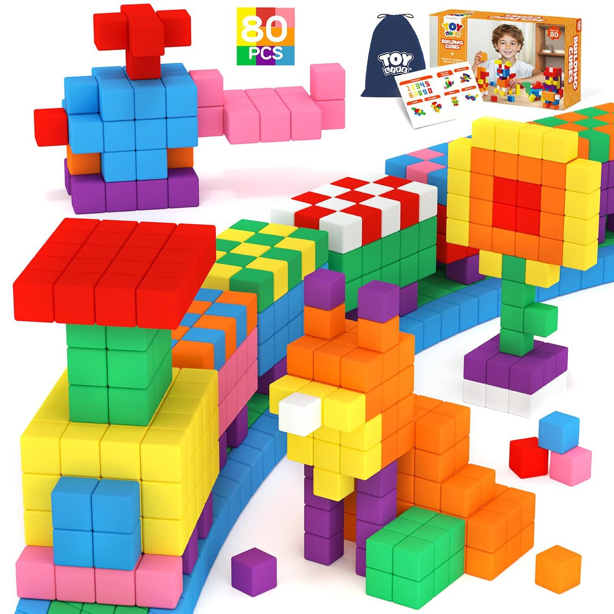 TOY Life Primary Magnetic Blocks, 80-Piece STEM Set, Ages 3-8