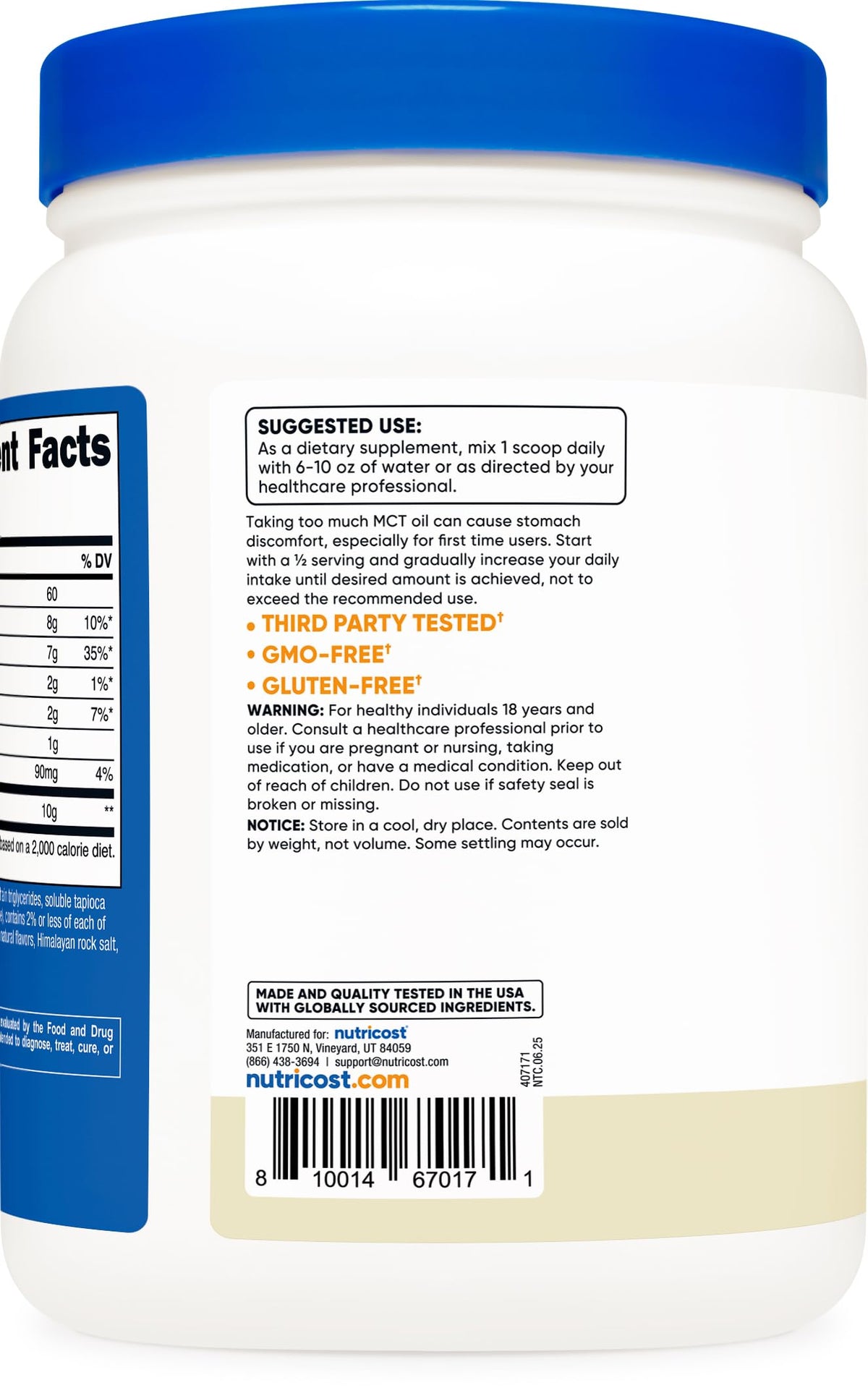 Nutricost Premium MCT Oil Powder (Vanilla) 1 LB, Zero Net Carbs, GMO-Free