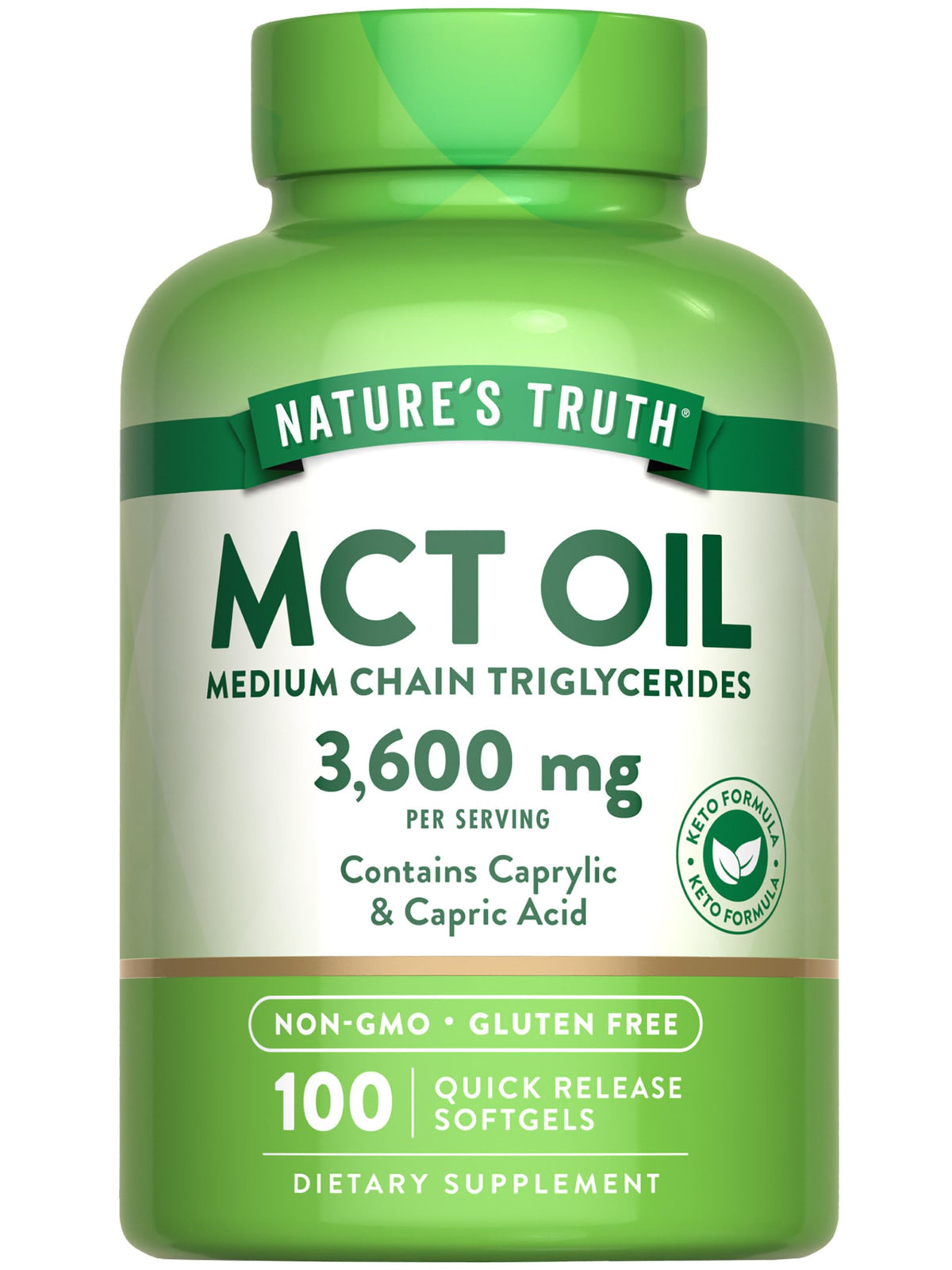 Nature's Truth MCT Oil Pills | 3600mg | 100 Softgels | Keto Friendly