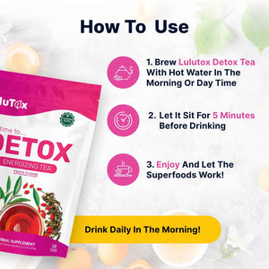 LULUTOX Detox Tea - Herbal Blend with Dandelion, Ginseng, and Ginger - Supports A Healthy Weight, Digestive Health - Vegan, All Natural, Laxative-Free - Peach Flavor (28 Servings)