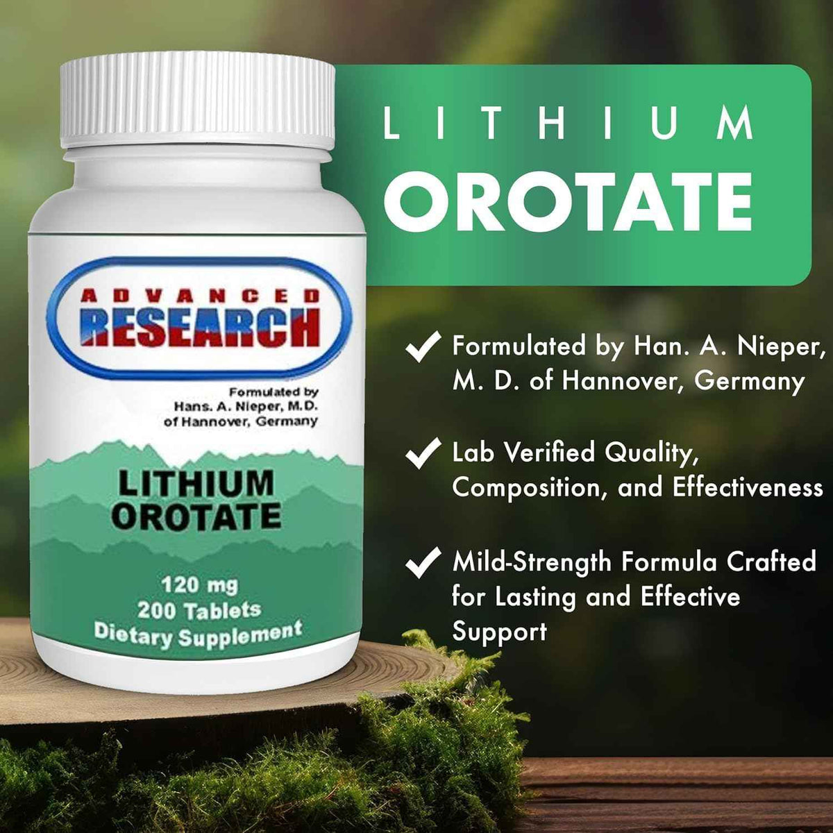 Nutrient Carriers Advance Research Lithium Orotate 120 Mg 200 Tablets(Pack of 2)