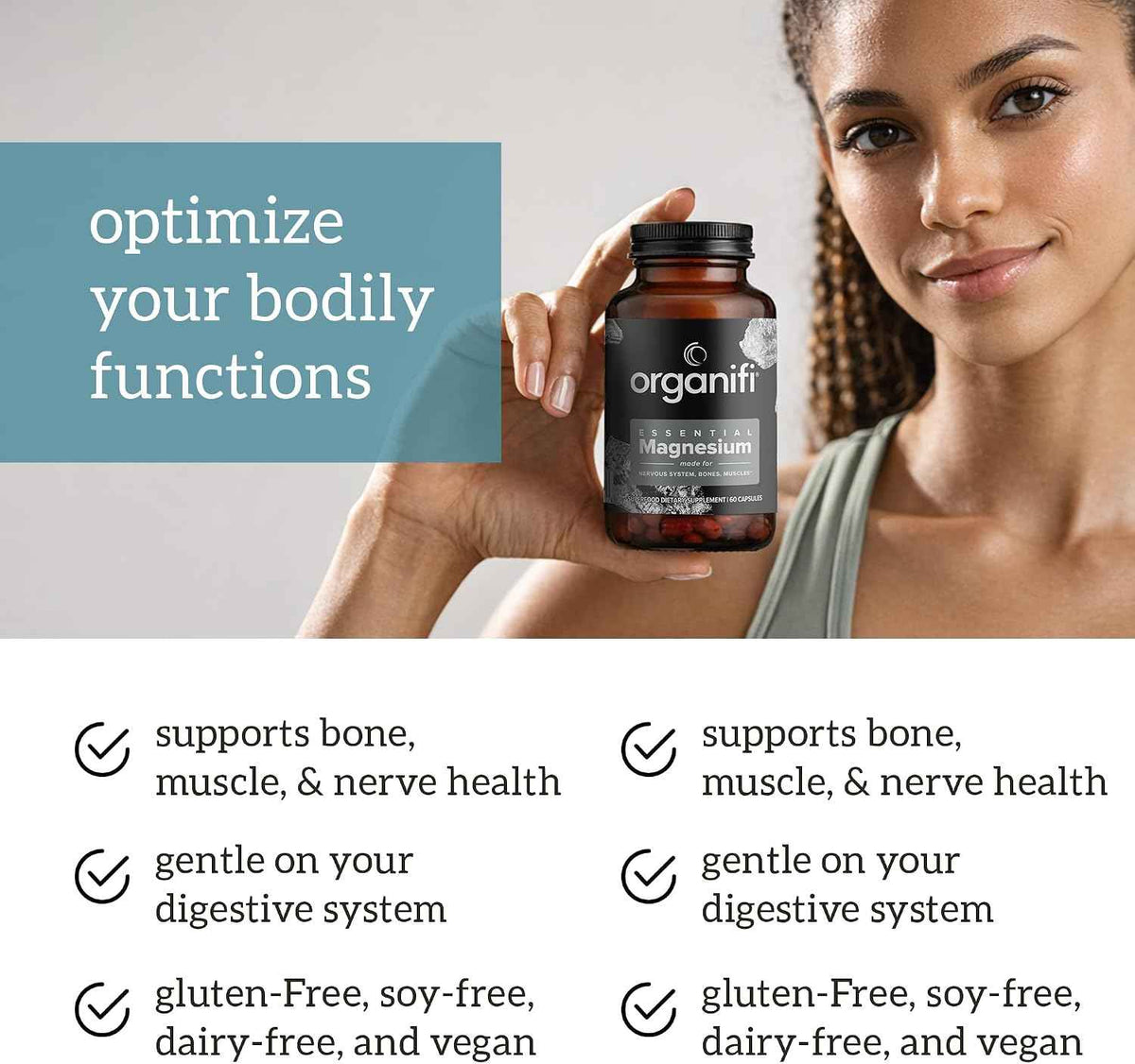 Organifi Essential Magnesium Glycinate Supplement for Bone Support and Muscle Health, 150mg, 60 Vegan Capsules
