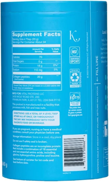 Vital Proteins Natural Whole Nutrition Collagen Peptides - Pasture Raised, Grass Fed, Paleo Friendly, Gluten Free, Single Ingredient - 24 Ounce