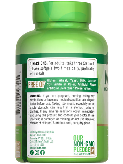 Nature's Truth MCT Oil Pills | 3600mg | 100 Softgels | Keto Friendly
