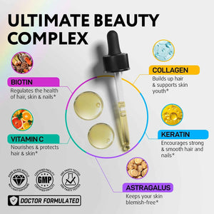 IQ BIOLOGY Organic Mullein + Liquid Hair, Skin & Nails Vitamins - 2-Pack Fast-Absorbing Drops - Respiratory Cleanse & Beauty Support - 2 fl oz Each