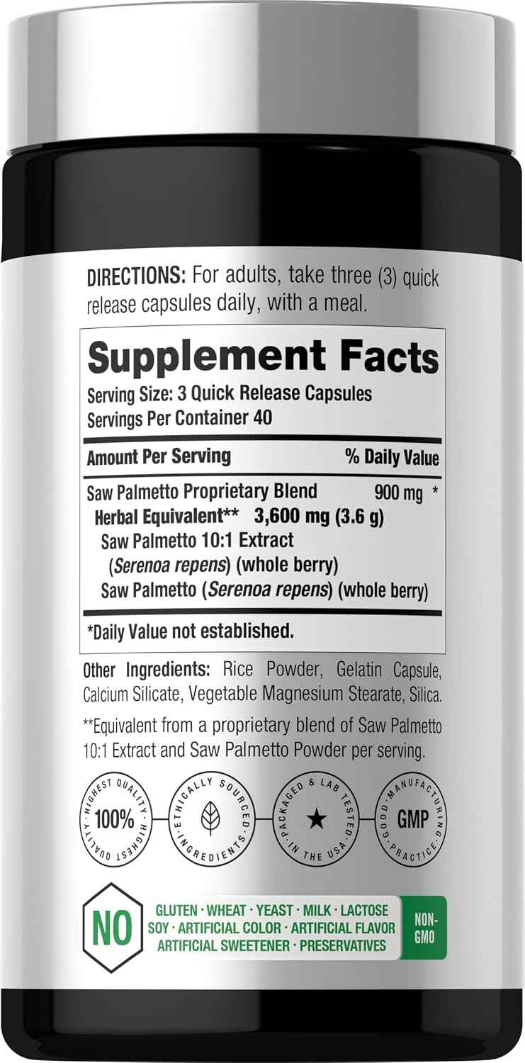 Horbäach Saw Palmetto Extract - 120 Capsules - from Saw Palmetto Berries - Non-GMO and Gluten Free Formula