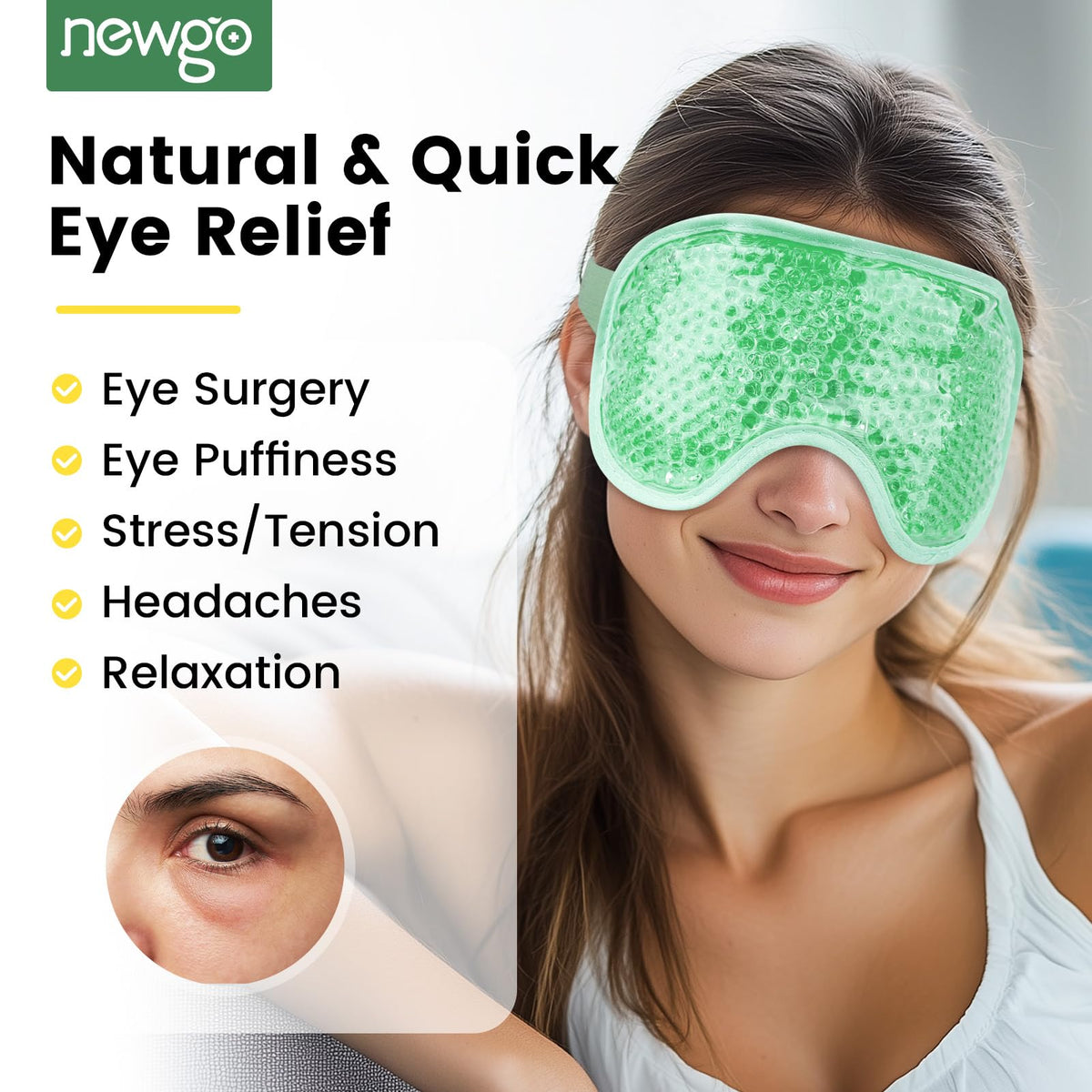 NEWGO Cooling Eye Mask – Cold Ice Pack for Puffy Eyes, Dark Circles, Headache & Stress Relief (Blue/Green)