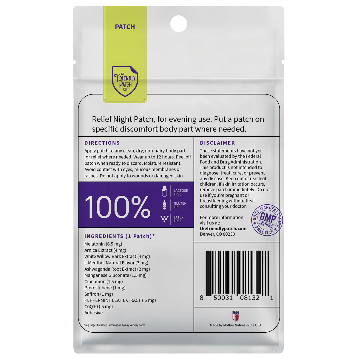 Relief Night Patch - 8 Pack Arnica, White Willow Bark, Melatonin, Ashwagandha for Soreness for Sleep Patches for Women and Men