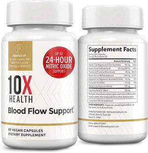10X Health Nitric Oxide Supplement - 60 Vegan Capsules - Beetroot Extract Supplement: Beetroot Extract & Noxa24, 24-Hour Circulation Support, Vegan