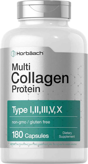Horbäach Multi Collagen Protein 2000 mg - 180 Capsules - Type I, II, III, V, X - Keto & Paleo Friendly - Non-GMO, Gluten Free Supplement