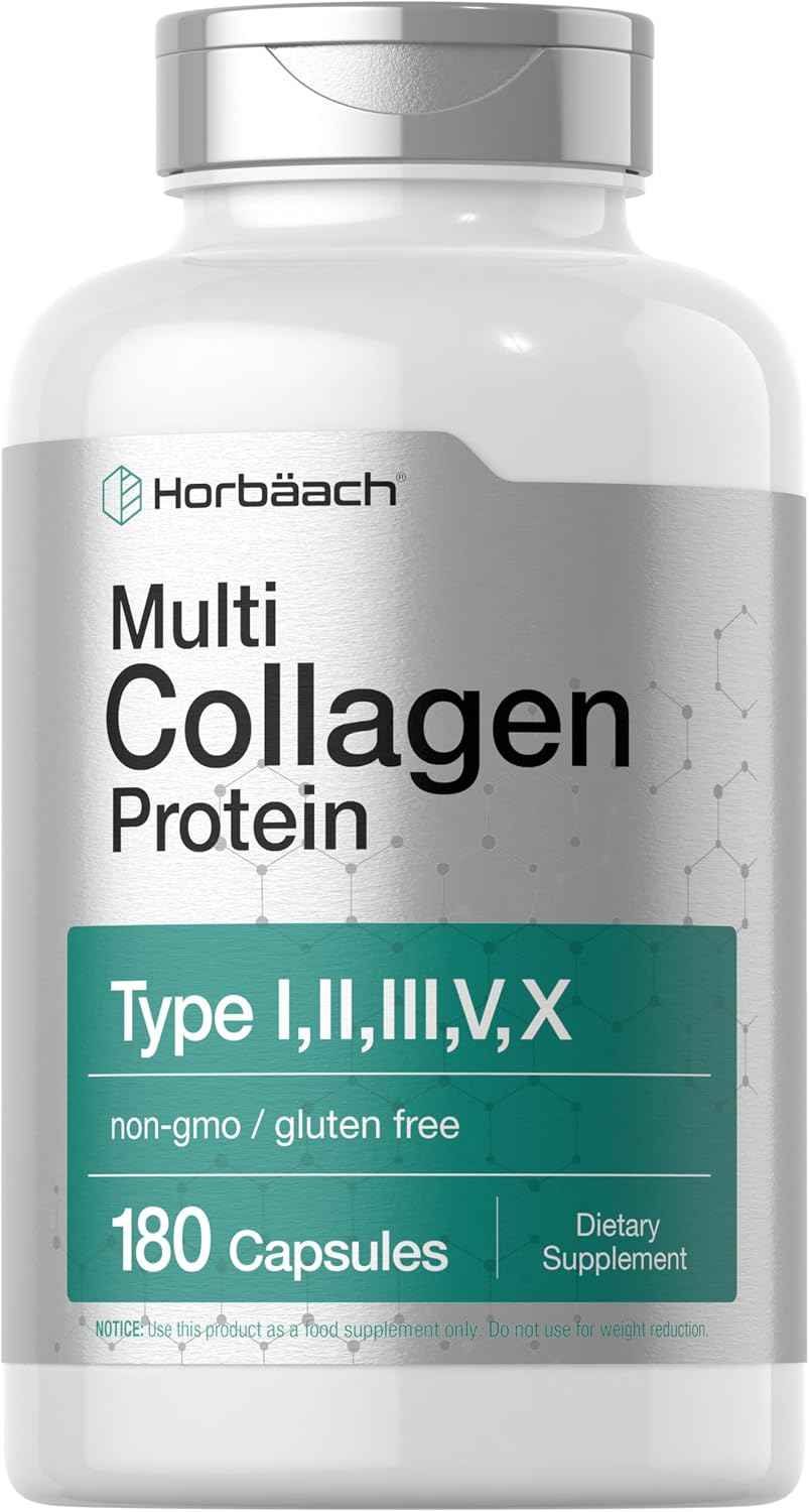 Horbäach Multi Collagen Protein 2000 mg - 180 Capsules - Type I, II, III, V, X - Keto & Paleo Friendly - Non-GMO, Gluten Free Supplement