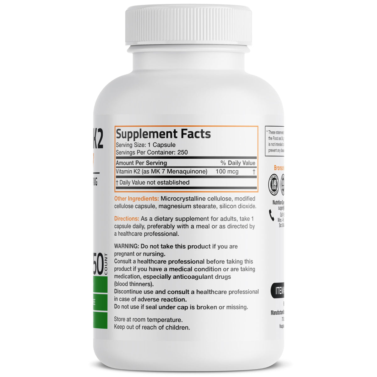 Bronson Vitamin K2 as MK-7 Menaquinone 100 mcg Non-GMO, 120 Capsules