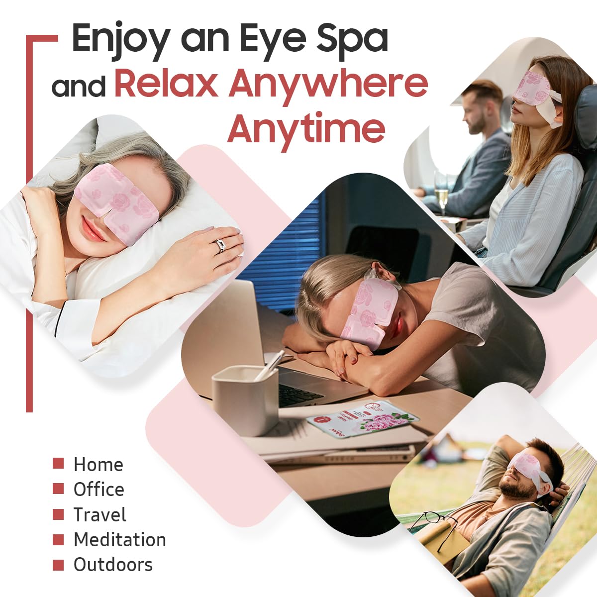 BeHoomi Self Heating Steam Eye Mask – Rose Scented Warm Compress Heated Eye Mask for Sleep, Spa & Relaxation (20 Pack)