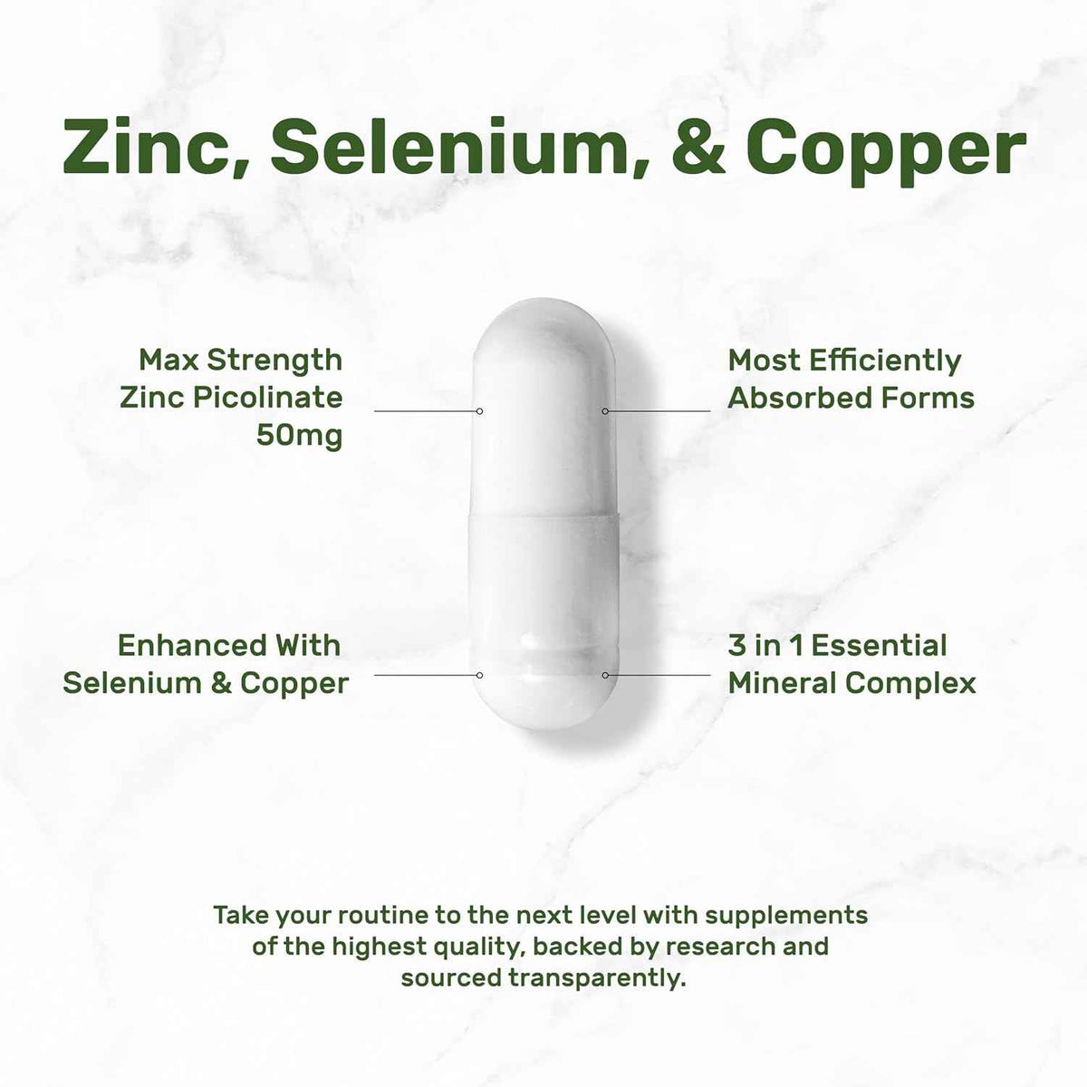 Zinc Picolinate 50mg with Copper & Selenium, 240 Capsules - 3-in-1 High Absorption Mineral Complex - Chelated Zinc Supplement for Immune Support* - 8 Month Supply