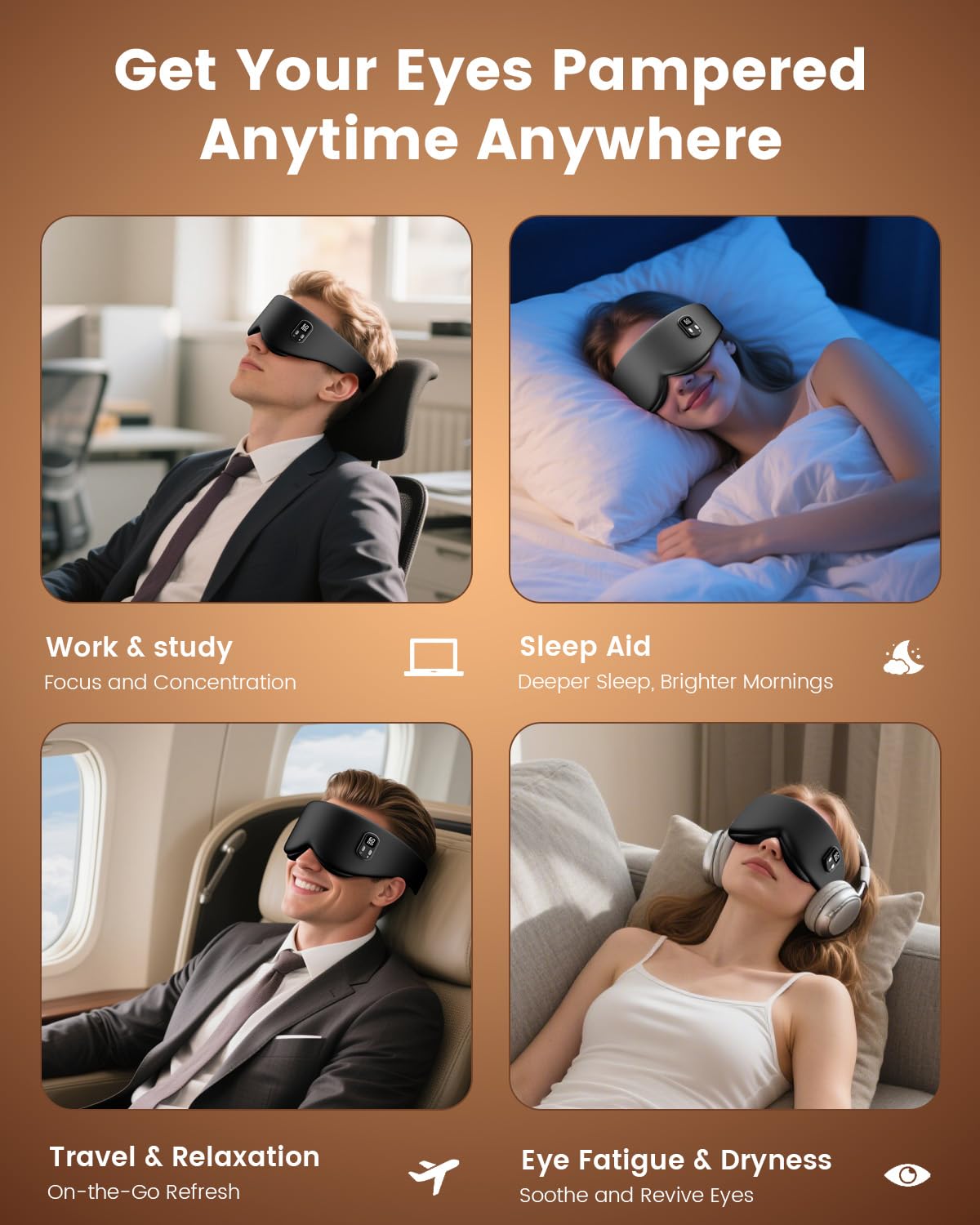 Anydance Cordless Heated Eye Mask – Rechargeable Warm Compress for Dry Eyes & Sleep Relief (Black)