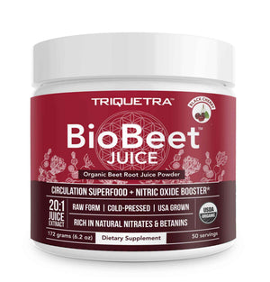 BioBeet Max Strength Beet Root Juice Powder - 20:1 Concentrate, Each Serving Derived from 60,000 mg Organic Beetroot - Cold-Pressed, USA Grown - Nitric Oxide, Circulation Support - 50 Servings