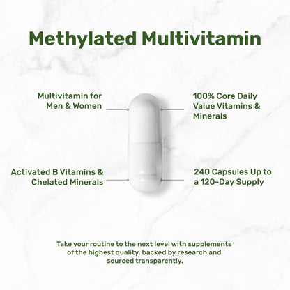 DEAL SUPPLEMENT Methylated Multivitamin for Men & Women, 240 Capsules | 100% DV Vitamins & Minerals | Activated B-Complex & Chelated Minerals, with CoQ10, TMG & ALA | Non-GMO, cGMP Manufactured