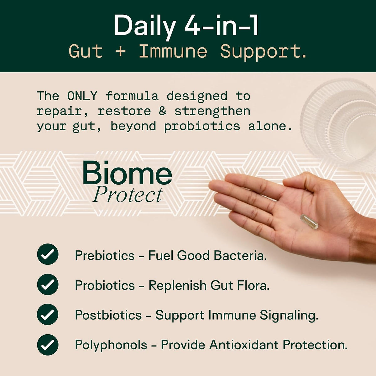Adapt Naturals 4-in-1 Biome Protect Prebiotics, Probiotics, Postbiotics - & Polyphenols Supplement for Microbiome - Supports Immune & Gut Health, & Mental Clarity for Women & Men - 30 Day Supply