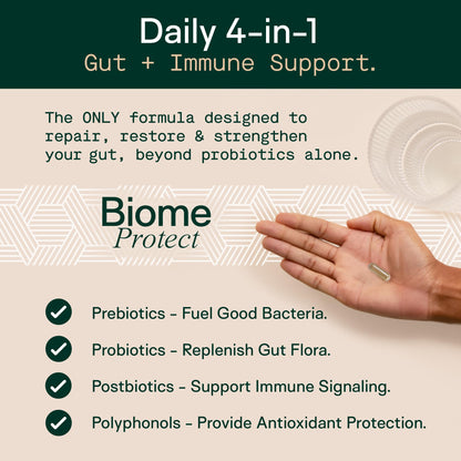 Adapt Naturals 4-in-1 Biome Protect Prebiotics, Probiotics, Postbiotics - & Polyphenols Supplement for Microbiome - Supports Immune & Gut Health, & Mental Clarity for Women & Men - 30 Day Supply