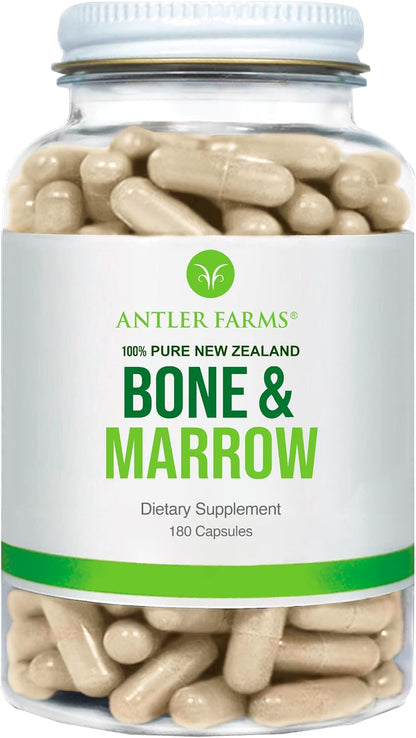 Antler Farms New Zealand Bone & Marrow - Grass Fed, 750mg, 180 Capsules - 100% Pure, Pasture Raised Whole Bone Extract, Healthy Essential Fats, Stem Cells, Collagen, Calcium, Phosphorus and Minerals
