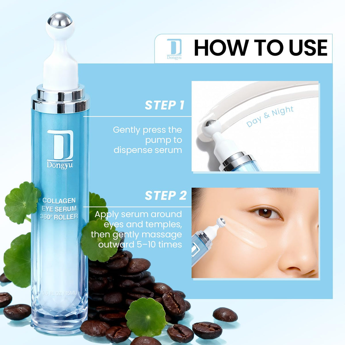 Dongyu Caffeine Under Eye Cream - Anti-Aging & Firming Collagen Eye Care for Puffy Eyes (Light Blue) - Daily Use Morning & Night