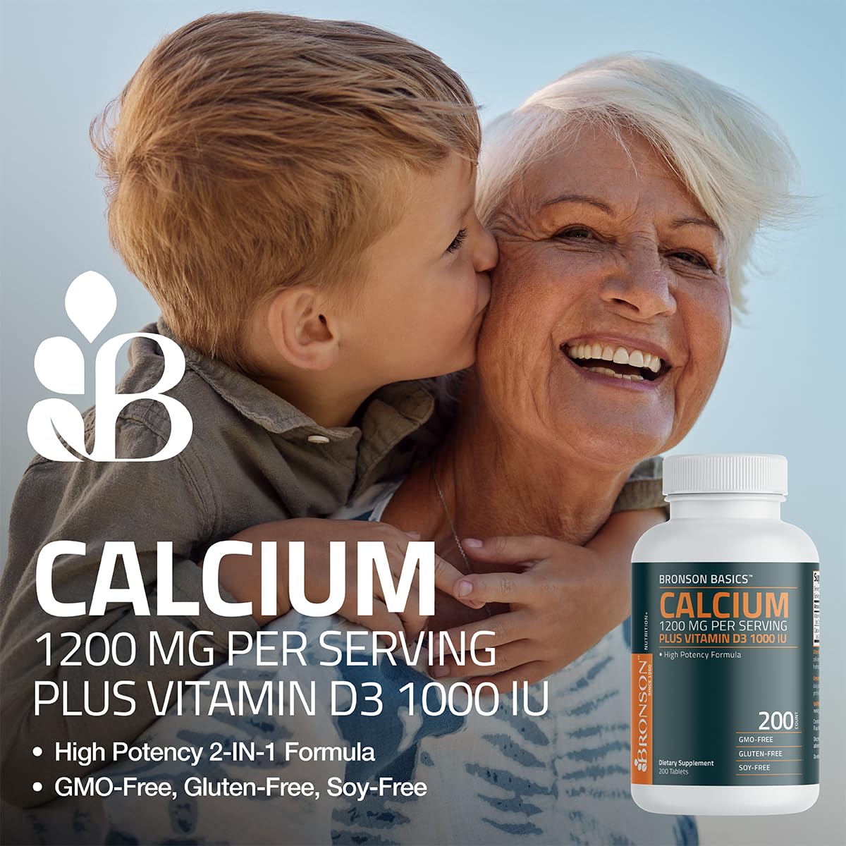 Bronson Calcium 1200 mg + Vitamin D3 1000 IU for Bone Health, 120 Tablets - High Potency Formula, Non-GMO, Gluten-Free & Soy-Free