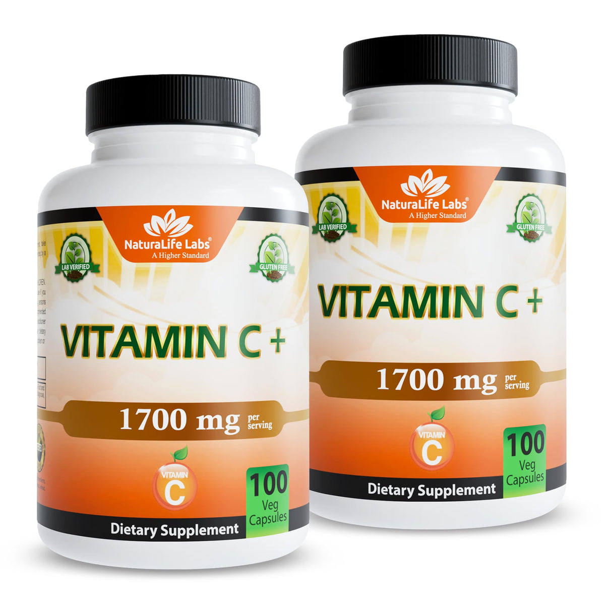NaturaLife Labs Vitamin C with Vitamin D3, Zinc, Elderberry & Ginger Root - 1,700 mg per Serving - 100 Capsules, Vegan, Non-GMO, Gluten Free