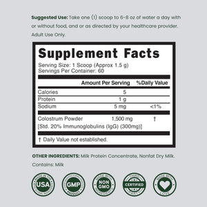 Colostrum Supplement Powder 90g (60 Servings of 1.5g Pure Bovine Colostrum Std. to Contain 20% IgG Immunoglobulins) Grass Fed Powder - No Fillers, Third Party Tested, Unflavored & Non-GMO DORADO NUTRITIONBuy Supplements Australia
