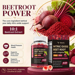 Totaria Beet Root Gummies - Blood Pressure & Cardiovascular Support, Beetroot Supplement with Grape Seed, Pomegranate - Nitric Oxide Gummies for Heart Health, Circulation, Vegan, Non-GMO, Sugar Free