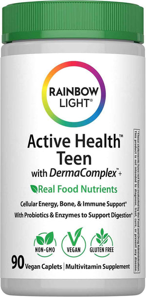 Rainbow Light Teen Multivitamin for Boys & Girls - 90 Caplets - with DermaComplex, Iron, Probiotics & Enzymes