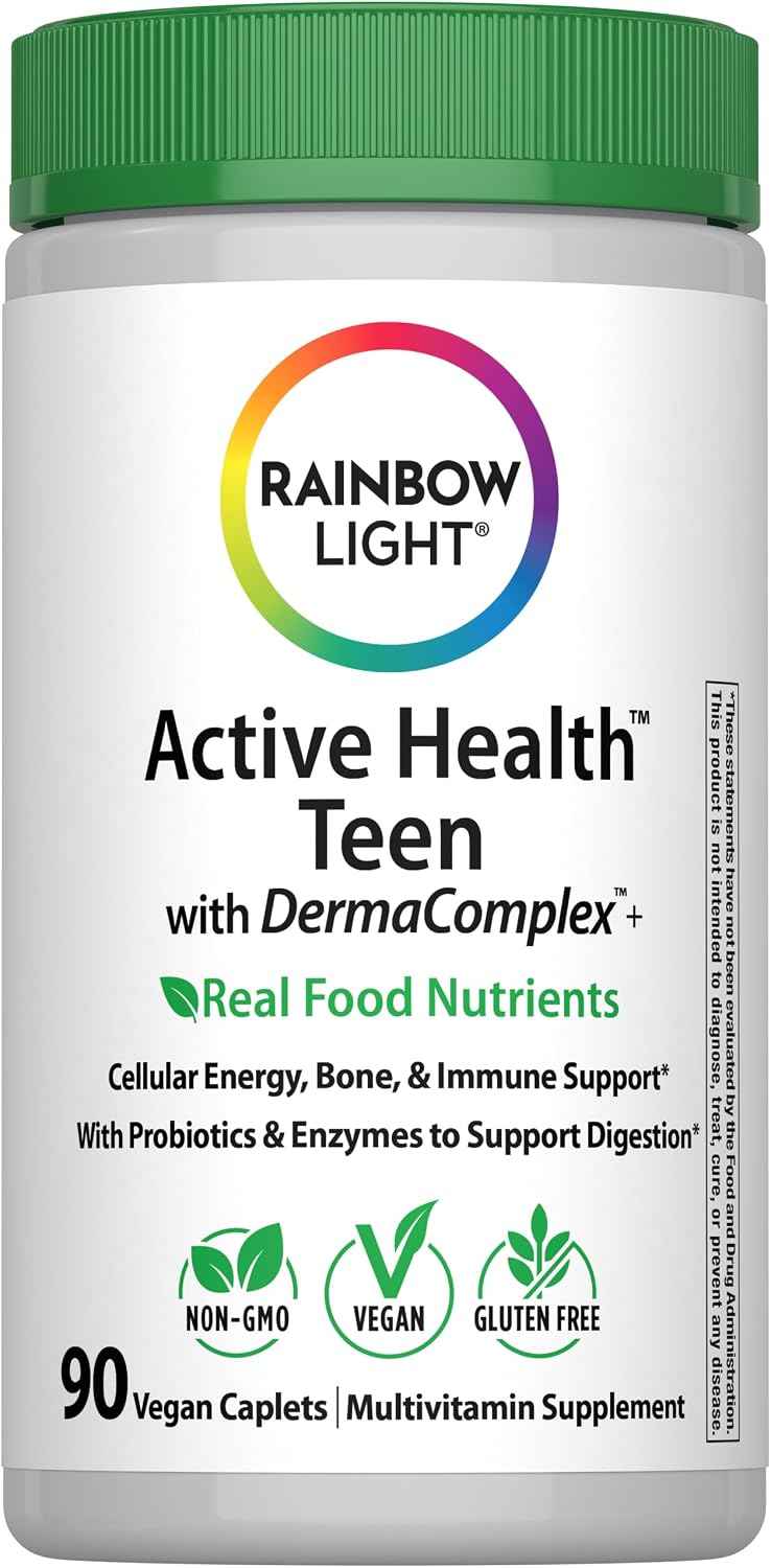 Rainbow Light Teen Multivitamin for Boys & Girls - 90 Caplets - with DermaComplex, Iron, Probiotics & Enzymes