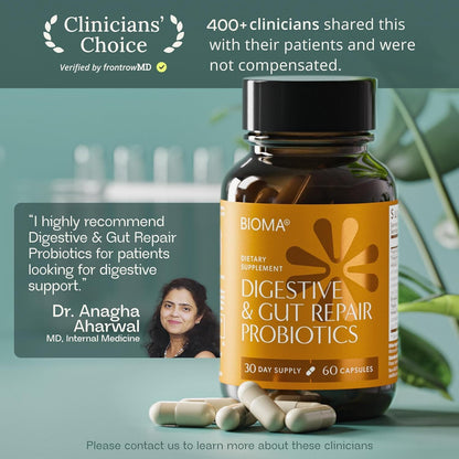 BIOMA Probiotics for Digestive Health 10 Billion CFU - 5-in-1 Gut Health Supplement with Prebiotics & Enzymes - Bloating Relief for Women & Men - Delayed Release (60 Capsules - 30 Day Supply)