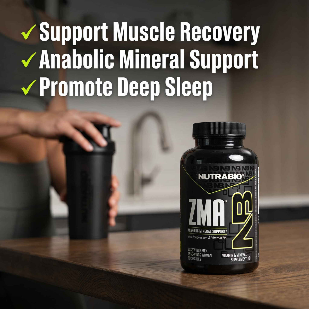 NutraBio ZMA Supplements for Men & Women- Zinc Magnesium Supplements to Support Hormone Levels, Peak Performance, Sleep, Muscle Recovery, Immune Health, 180 Ct.