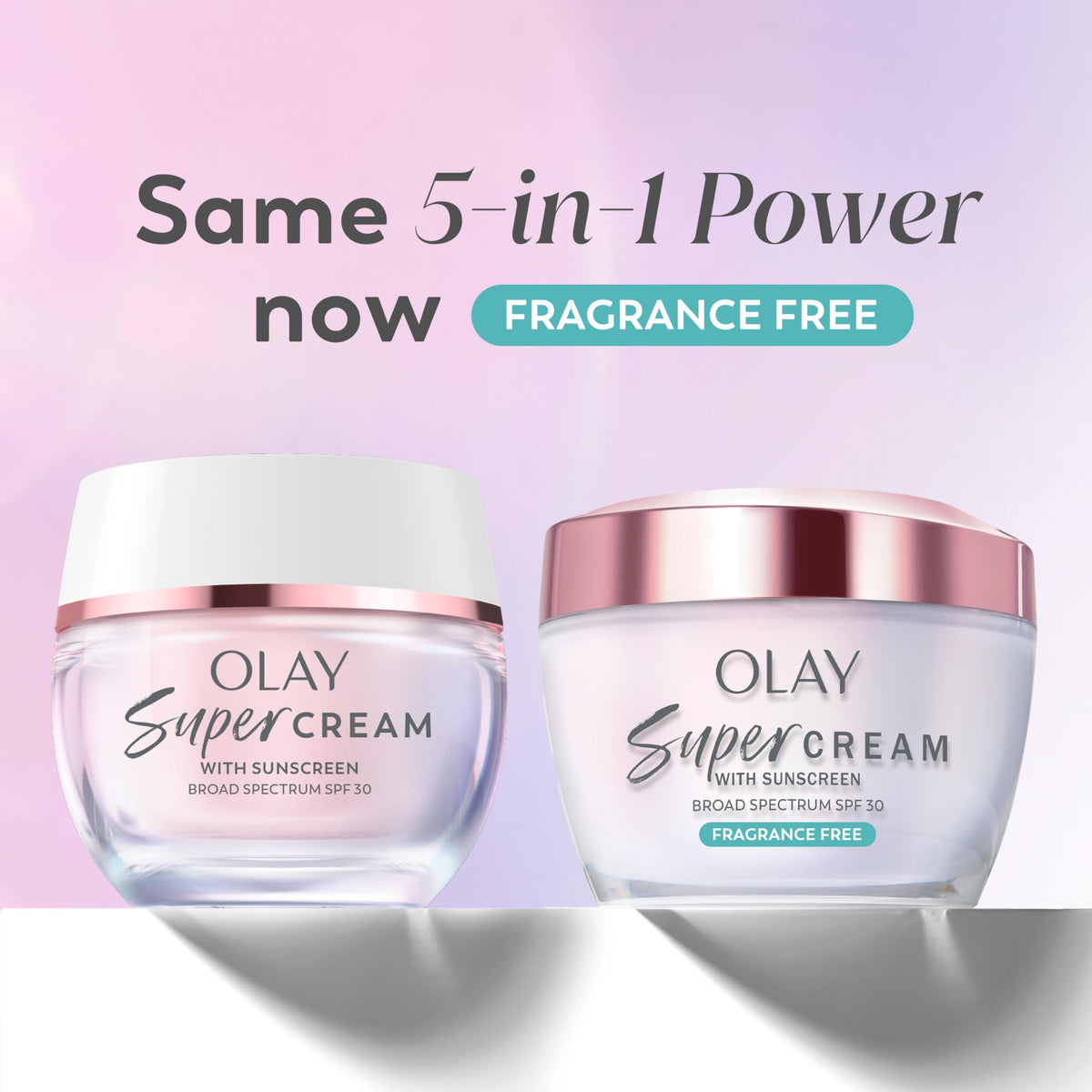 Olay Super Cream with Sunscreen SPF 30, Fragrance Free Lightweight Face Moisturizer with Sun Protection, 5-in-1 Skin Care - Hydrating, Brightening - Niacinamide, Vitamin C, Collagen, 1.7 oz