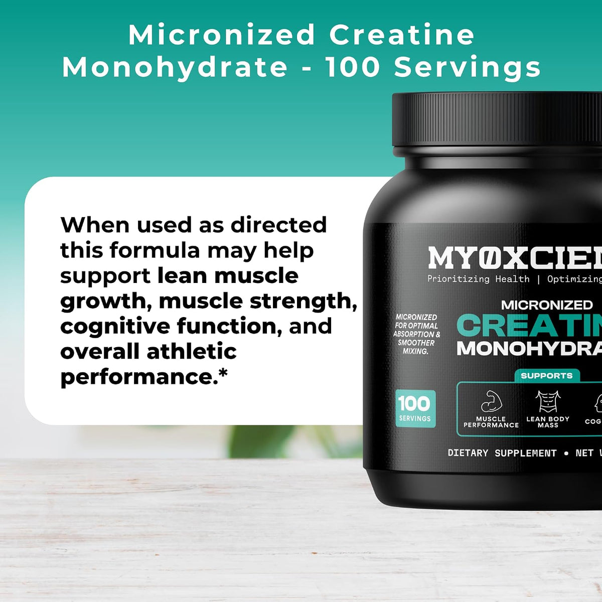 MYOXCIENCE Micronized Creatine - Supports Muscle Performance, Lean Body Mass, & Cognition - 100 Servings