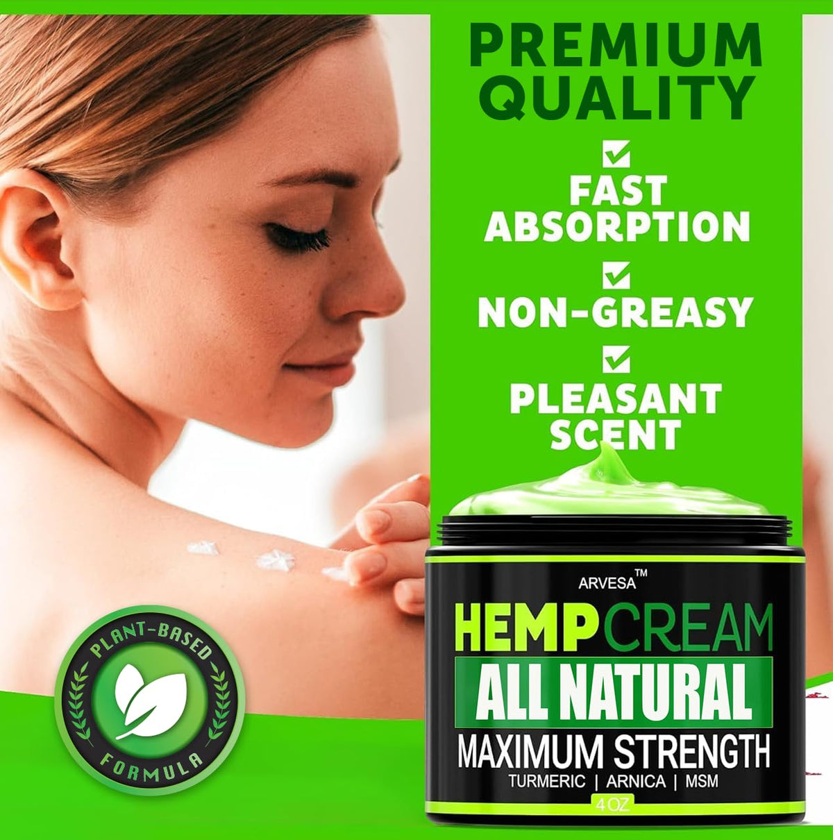 Natural Hemp Cream - Maximum Strength Gel - Hemp Cream with Arnica, MSM, Glucosamine, Menthol, Aloe, Turmeric, Boswellia - Fast Absorption, Non-Greasy, Lightweight - Advanced Formula - 4 oz